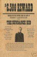 Sundance Kid Reward Wanted Poster Reprod Old Wild West  
