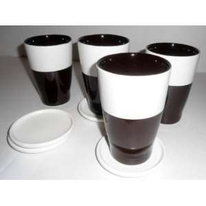  Set of Four Cafe Latte Cups with Saucers 