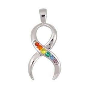  Awareness Ribbon Rainbow Gem Pendant: Jewelry