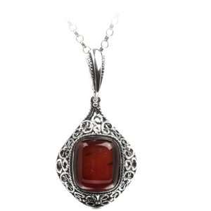  Cherry Amber and Sterling Silver Filigree Pendant, 18 