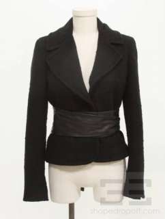 Theory Black Wool & Leather Belted Jacket Size 6  