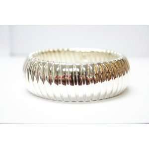   Large Silver Plated Bangle Bracelet   Stretch Silver Bracelet: Jewelry