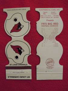 1975 St Louis Cardinals Matchbook Football Schedule  