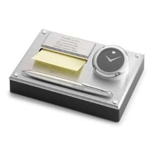 Personalized Movado Brushed Aluminum Clock Desk Set Gift  