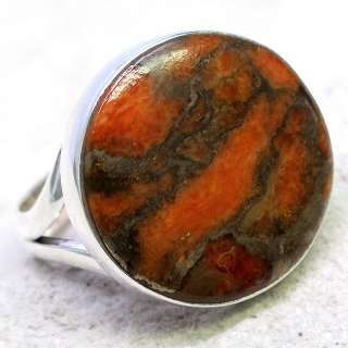   NATURAL ORANGE COPPER TURQUOISE 925 STERLING SILVER RING SIZE 7.75