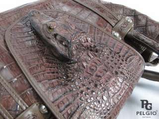 PELGIO Genuine Crocodile Caiman Skin Leather with Head Tote Handbag 