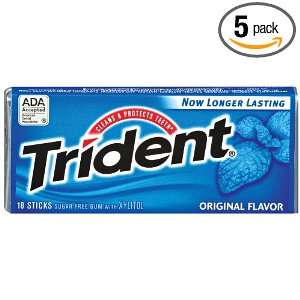 Trident Gum, Original Flavor (3 Pack), 18 Stick Packs (Pack of 5 