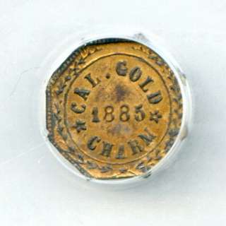 EUREKA! 1885 Dated California Gold Charm / Arms of California NGC AU58 