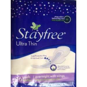  Stayfree Ultra Thin Overnight with Wings, 16 Pads (Pack of 