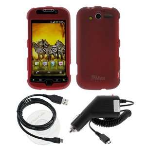  GTMax Red Hard Snap on Case + Car Charger + USB Sync Cable 