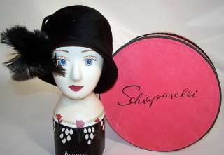 Vintage Schiaparelli Black Wool Felt Feather Bell Shape Cloche Hat 