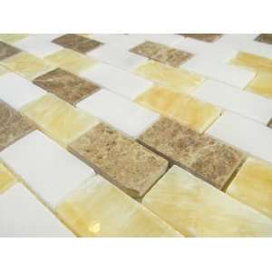   , Honey Onyx and Pure white Marble Brick Pattern