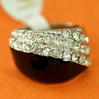 r8567 Size 6.5 Lady Elegant Black Sphere Gemstone CZ Inlay Finger Ring 