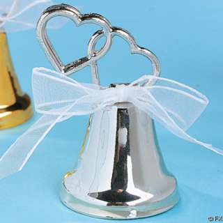 75 WEDDING SILVER DOUBLE HEART BELL PLACE CARD HOLDERS  