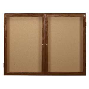  Enclosed Bulletin Board (2 door) Frame Walnut Finish 