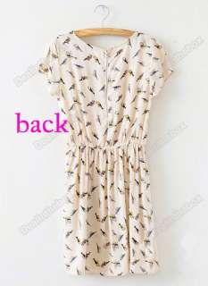   Slim Short Sleeve Crew Bird Magpie Neck Casual Pattern Dress  