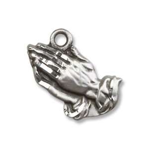   Sterling Silver Praying Hands Pendant Sterling Silver Lite Curb Chain
