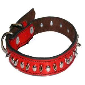  1 Spiked Red Leather Collar (Fits neck size 15 18 