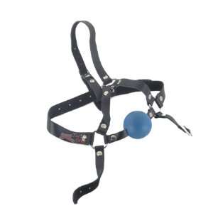    Leather Head Harness   Solid Ball Gag (Blue) 