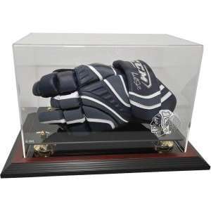 Hockey Player Glove Display Case, Mahogany   Chicago Blackhawks   NHL 