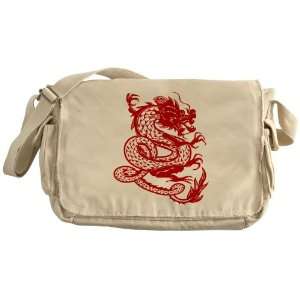    Khaki Messenger Bag Chinese Dancing Dragon 