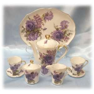   : Fine Porcelain Miniature Tea Set with Purple Roses: Home & Kitchen