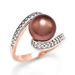  Chocolate Tahitian Pearl Ring with Diamonds in 14K Rose 