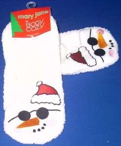 Mary Jane White Slippers Socks Snowman NEW w/ Tag Cute  