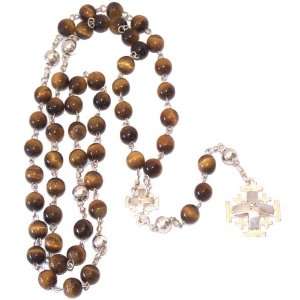  All Silver with Tiger Eye beads Rosary   grade A (42 cm or 
