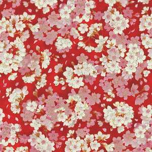 KYOTO PINK WHITE CHERRY BLOSSOM RED Cotton Quilt Fabric  