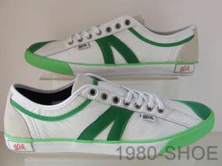 Goliath Oval White & Green Mens Retro Leather Trainers  