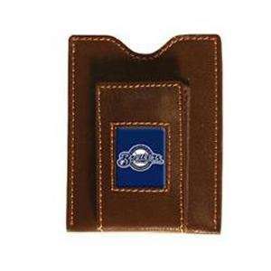  Milwaukee Brewers Brown Leather Money Clip with Cardholder 