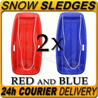 2x Snow Sledges Red&Blue Plastic Sliding Toboggan with rope for 