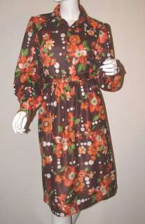 Op Art Vintage 70s Puff Sleeve Chocolate Scooter Dress  
