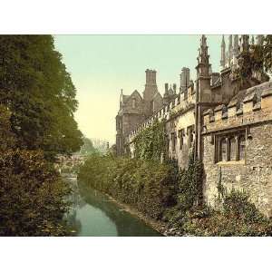 Vintage Travel Poster   Magdalen College from the river Oxford England 