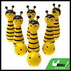 Child Yellow Black Wooden Bee Pins Bowling Game Set Toy