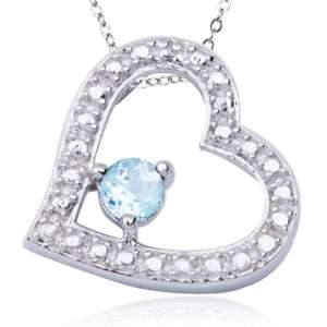  Sterling Silver Diamond Accent Heart and Round Cut Blue 