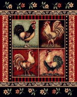 LODGE ROOSTER AND FLOWERS 5X8 AREA RUG, CARPET GREAT GIFT IDEA  