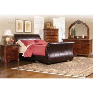   Coaster Leather Dark Brown Sleigh Bed Coaster Beds Furniture & Decor