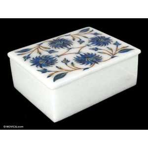    Marble inlay jewelry box, Carnation Sky 3.9 W 3.2 L: Jewelry