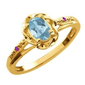   Ct Oval Sky Blue Topaz Purple Amethyst 14K Yellow Gold Ring Jewelry