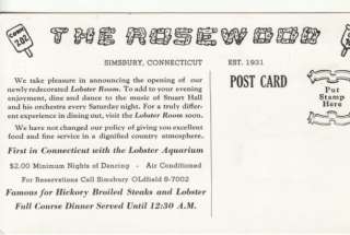 CT SIMSBURY ROSEWOOD RESTAURANT, Lobster postcard  