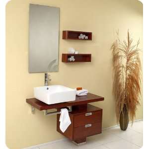   Modern Bathroom Vanity & Wall Shelves w/White Sink