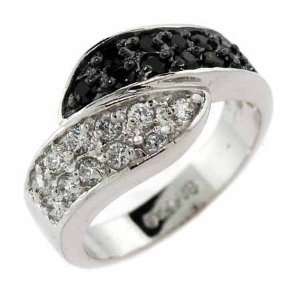    Sterling Silver Simulated Diamond and Black cz Ring: Jewelry