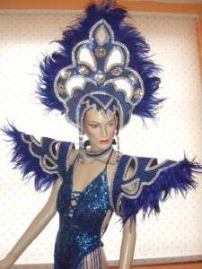 Sequin Feather Showgirl Headdress Set ~ Blue ~ Drag ~  