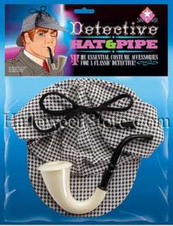   Sherlock Holmes Style Hounds tooth Hat and Plastic Pipe Costume