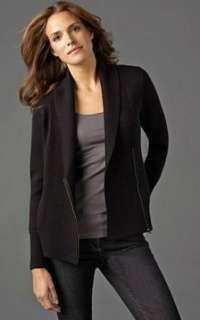 NWt Eileen Fisher Shawl Collar Zip Merino Wool Jacket Sweater Black L 