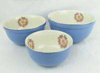   China Pottery Royal Rose White Blue Nesting Mixing Bowl Set 3  