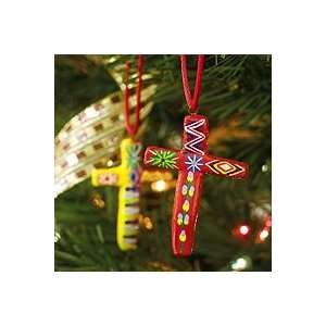  NOVICA Ceramic ornaments, Festive Crosses (set of 6 