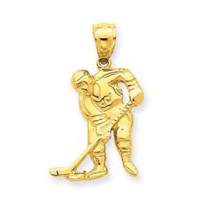 14k Hockey Player with Stick and Puck Pendant   Measures 26.4x15.7mm 